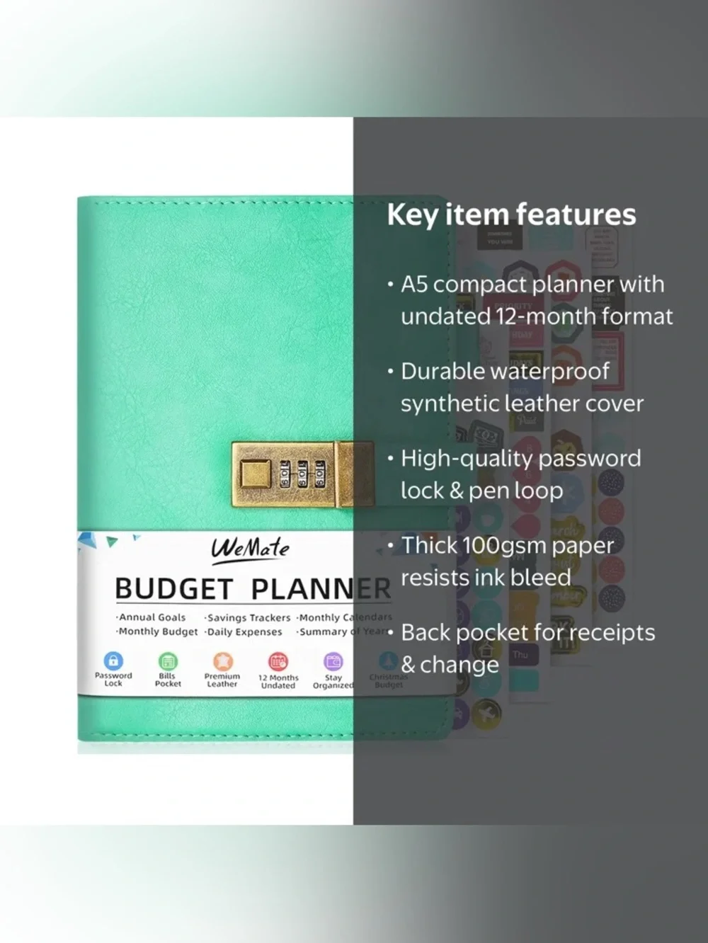 WEMATE Monthly Budget Finance Bill Organizer Planner Book with Lock NWT